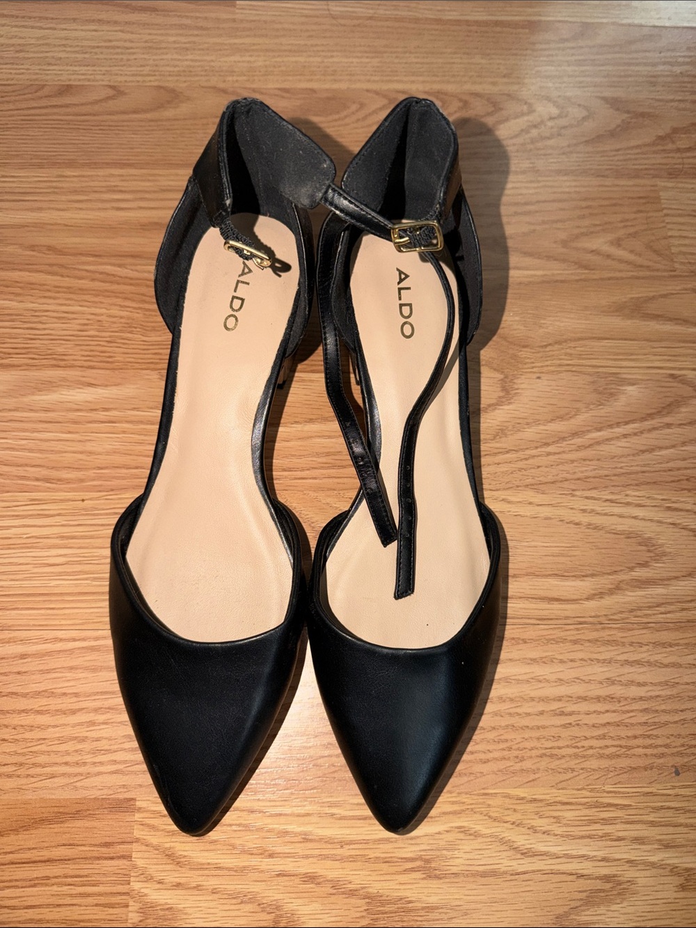 ALDO Black Pointed Toe Ankle-Strap Flats